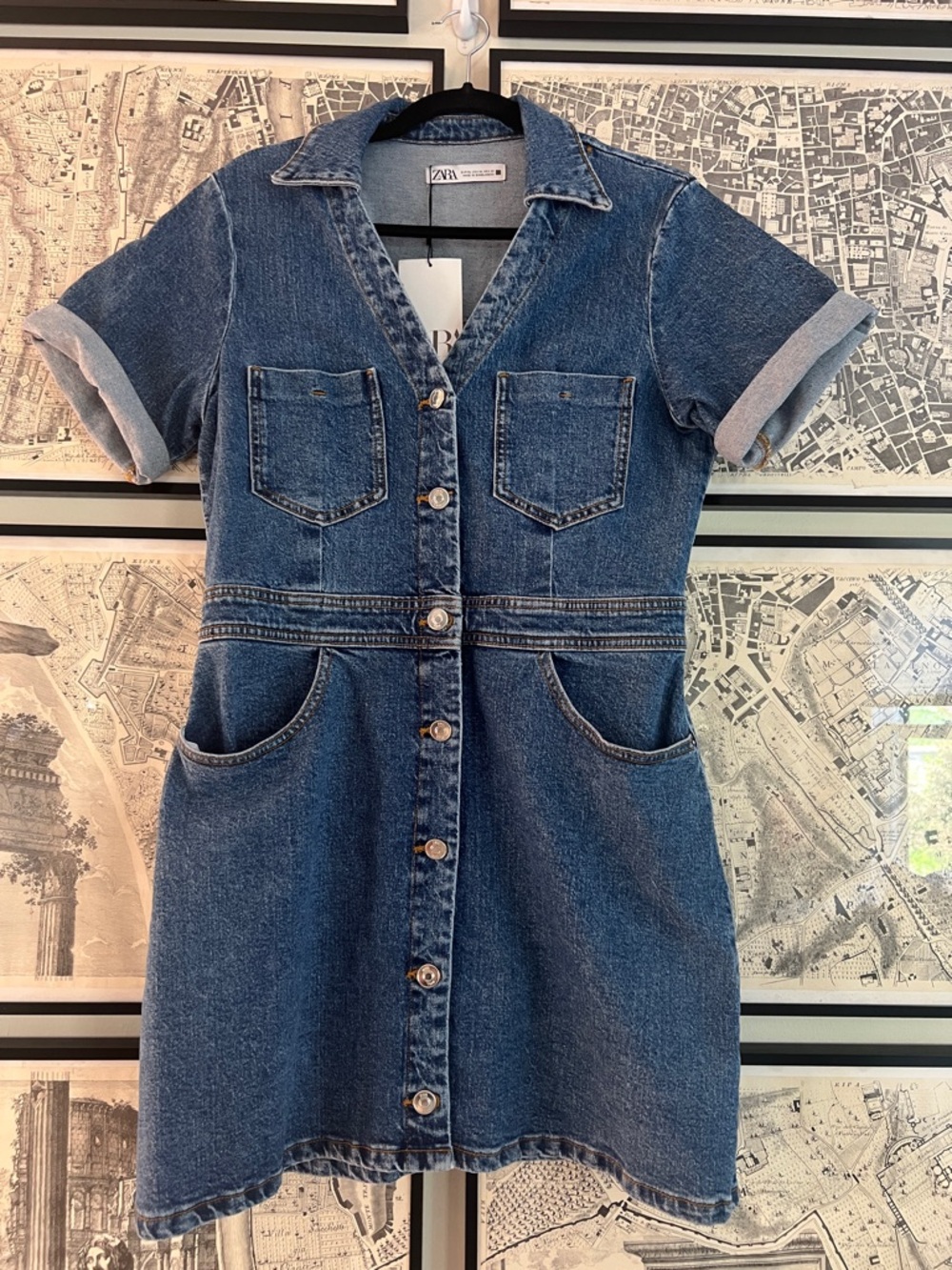 Zara Women's Denim Button-Down Short Sleeve Dress
